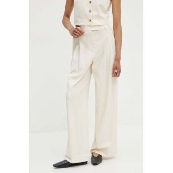 By Malene Birger pantaloni CYMBARIA femei, culoarea bej, drept, high waist, Q72527001