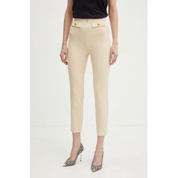 Elisabetta Franchi pantaloni femei, culoarea bej, mulata, high waist, PA02446E2