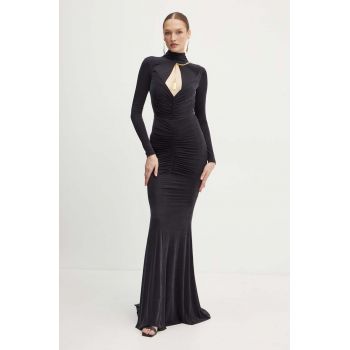 Elisabetta Franchi rochie culoarea negru, maxi, mulata, AB61646E2