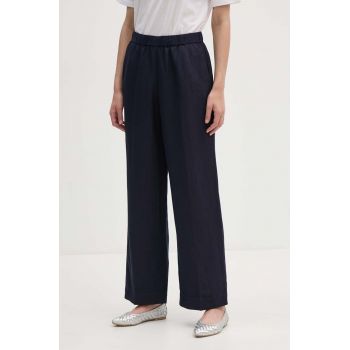 Gant pantaloni din in culoarea albastru marin, lat, high waist, 4150306