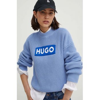 Hugo Blue pulover de bumbac culoarea turcoaz, călduros, 50514300