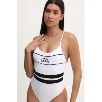 Karl Lagerfeld costum de baie dintr-o bucată BICOLOR culoarea alb, cupa moale, KL22WOP05