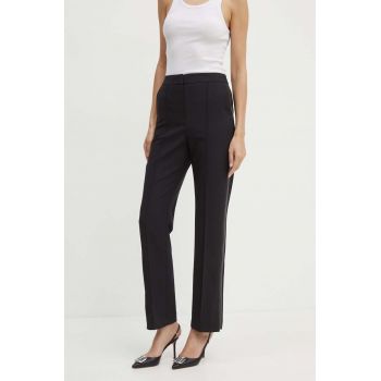 Karl Lagerfeld pantaloni din lana culoarea negru, drept, high waist, 245W1000