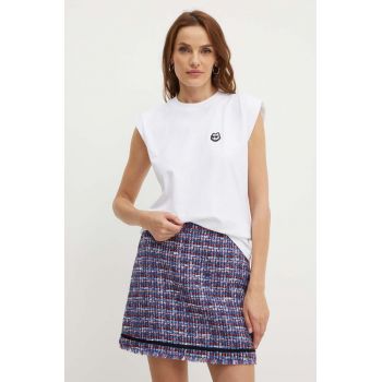 Karl Lagerfeld top din bumbac culoarea alb, 245W1718