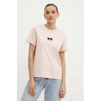 Karl Lagerfeld tricou din bumbac femei, culoarea roz, 245W1717