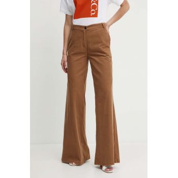 MAX&Co. pantaloni de bumbac culoarea maro, lat, high waist, 2416131062200