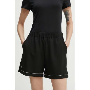 Theory pantaloni scurti femei, culoarea negru, neted, high waist, O0626202