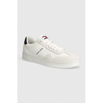 Tommy Jeans sneakers TJM LEATHER RETRO CUPSOLE culoarea alb, EM0EM01414
