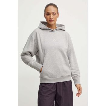 adidas bluza All SZN femei, culoarea gri, cu glugă, cu imprimeu, IY6760