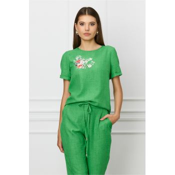 Bluza LaDonna verde cu imprimeu floral ieftina