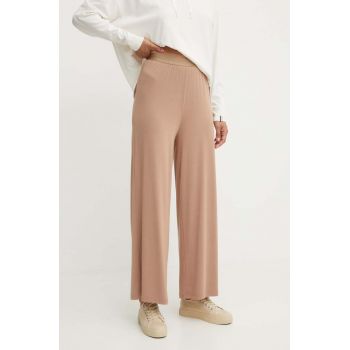 BOSS pantaloni femei, culoarea bej, lat, high waist, 50525712