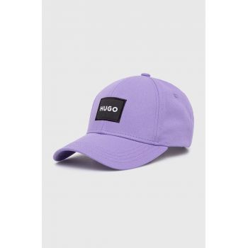 HUGO șapcă de baseball din bumbac culoarea violet, cu imprimeu, 50519240