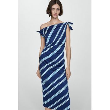 Rochie de bumbac in dungi cu slit lateral Salome