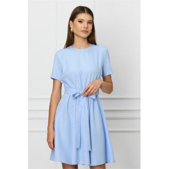 Rochie Dy Fashion bleu cu cordon in talie