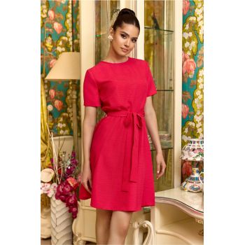 Rochie Dy Fashion fucsia cu cordon in talie