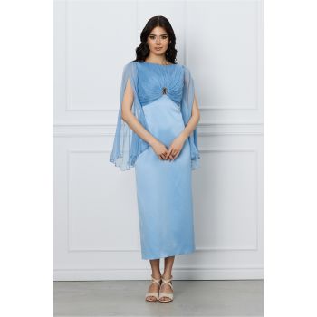 Rochie Leonard Collection bleu din matase si satin