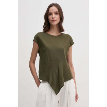 Sisley tricou din amestec de in culoarea verde, 36QKL106G