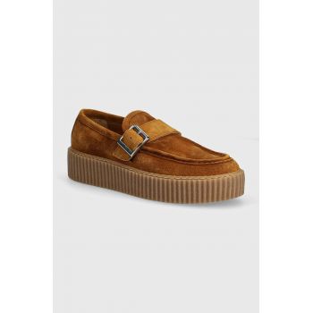 Weekend Max Mara mocasini din piele intoarsa RECENTE femei, culoarea maro, cu platforma, 2425526074600