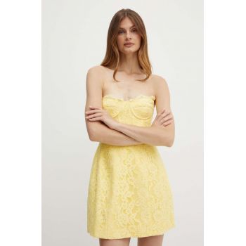 Bardot rochie CLARINA culoarea galben, mini, evazati, 59396DB
