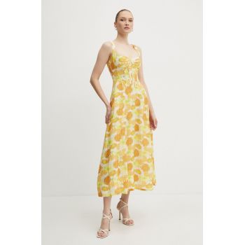 Bardot rochie LILAH culoarea galben, maxi, evazati, 58546DB6