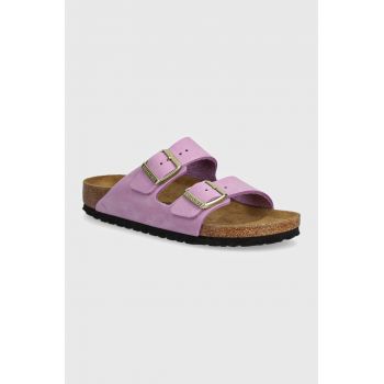 Birkenstock papuci din piele Arizona SFB femei, culoarea violet, 1028024