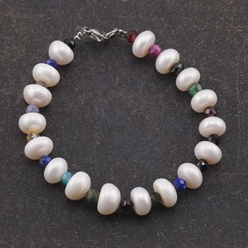 Bratara perle de cultura albe turtite si mix cristale 4-8mm