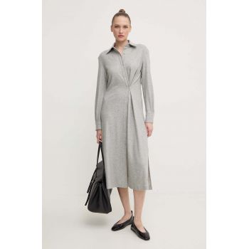 Liviana Conti rochie de cașmir culoarea gri, midi, drept, F4WN25