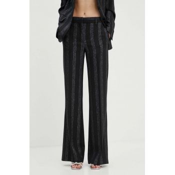 MSGM pantaloni de lana culoarea negru, drept, high waist, 3741MDP01A.247604