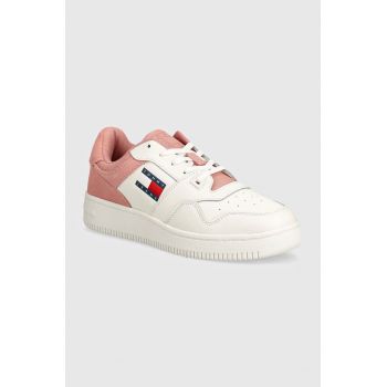 Tommy Jeans sneakers din piele TJW RETRO BASKET MIX MEDIA culoarea roz, EN0EN02653