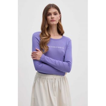 United Colors of Benetton longsleeve din bumbac culoarea violet