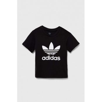 adidas Originals tricou de bumbac pentru copii TREFOIL TEE culoarea negru, cu imprimeu, IY2385