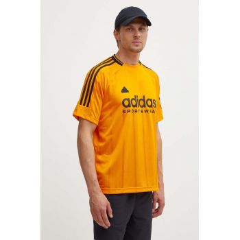 adidas tricou Tiro barbati, culoarea portocaliu, cu imprimeu, IY4498