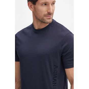 Armani Exchange tricou din bumbac barbati, culoarea albastru marin, cu imprimeu, 3DZTHA ZJGEZ