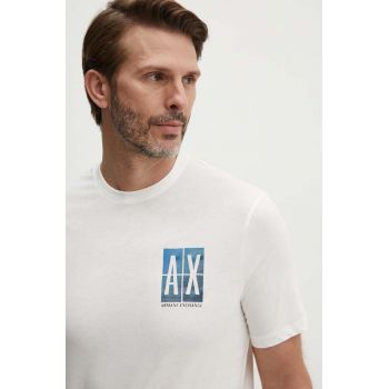 Armani Exchange tricou din bumbac barbati, culoarea bej, cu imprimeu, 3DZTJU ZJH4Z