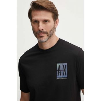 Armani Exchange tricou din bumbac barbati, culoarea negru, cu imprimeu, 3DZTJU ZJH4Z