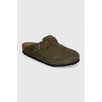 Birkenstock papuci din piele Boston barbati, culoarea verde, 1028067