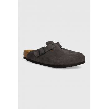 Birkenstock papuci din piele Boston culoarea gri, 1028602