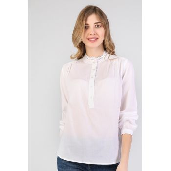 Bluza regular fit cu fenta cu nasturi