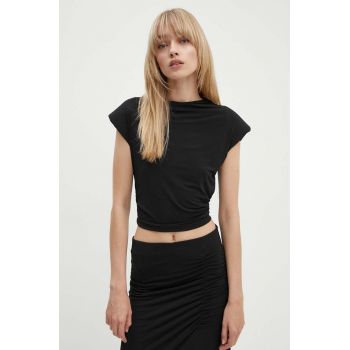 Gestuz bluza femei, culoarea negru, neted, 10909255