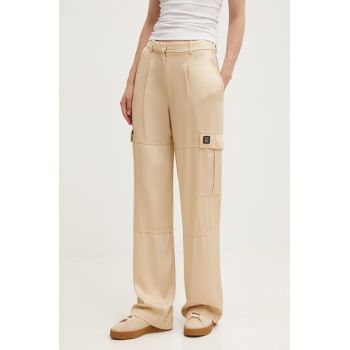 HUGO pantaloni femei, culoarea bej, drept, high waist, 50472062