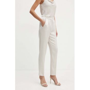 Marella pantaloni femei, culoarea bej, mulata, high waist, 2423136211200