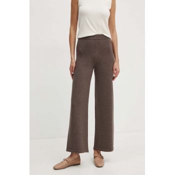 Max Mara Leisure pantaloni de lana culoarea maro, lat, high waist, 2426336038600