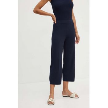 Max Mara Leisure pantaloni femei, culoarea albastru marin, drept, high waist, 2426336017600