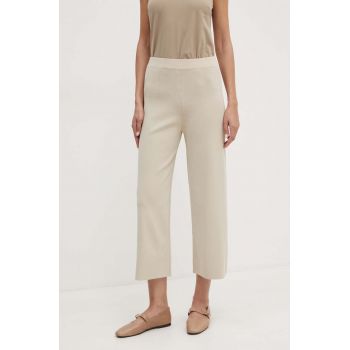 Max Mara Leisure pantaloni femei, culoarea bej, drept, high waist, 2426336017600