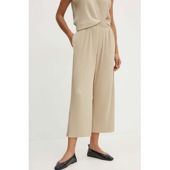 Max Mara Leisure pantaloni femei, culoarea bej, fason culottes, high waist, 2426786027600