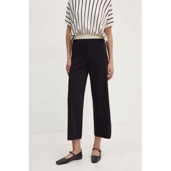 Max Mara Leisure pantaloni femei, culoarea negru, drept, high waist, 2426336017600