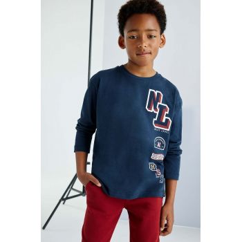 Mayoral longsleeve din bumbac pentru copii culoarea albastru marin, cu imprimeu, 7078