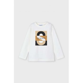 Mayoral longsleeve din bumbac pentru copii culoarea bej, cu imprimeu, 4051