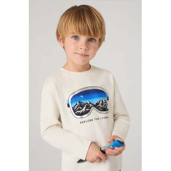 Mayoral longsleeve din bumbac pentru copii culoarea bej, cu imprimeu, 4056