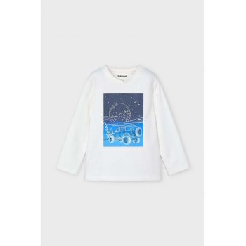 Mayoral longsleeve din bumbac pentru copii culoarea bej, cu imprimeu, 4057